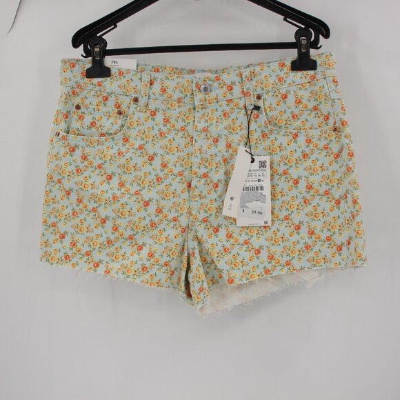 NWT ZARA Shorts Womens 10 2.5" the 90’s Romantic Floral Print High Rise Raw Hem - Picture 1 of 11